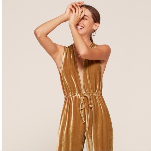 reformation gold jumpsuit